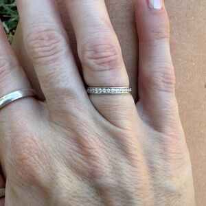 14k white gold moissanite eternity band. Channel set